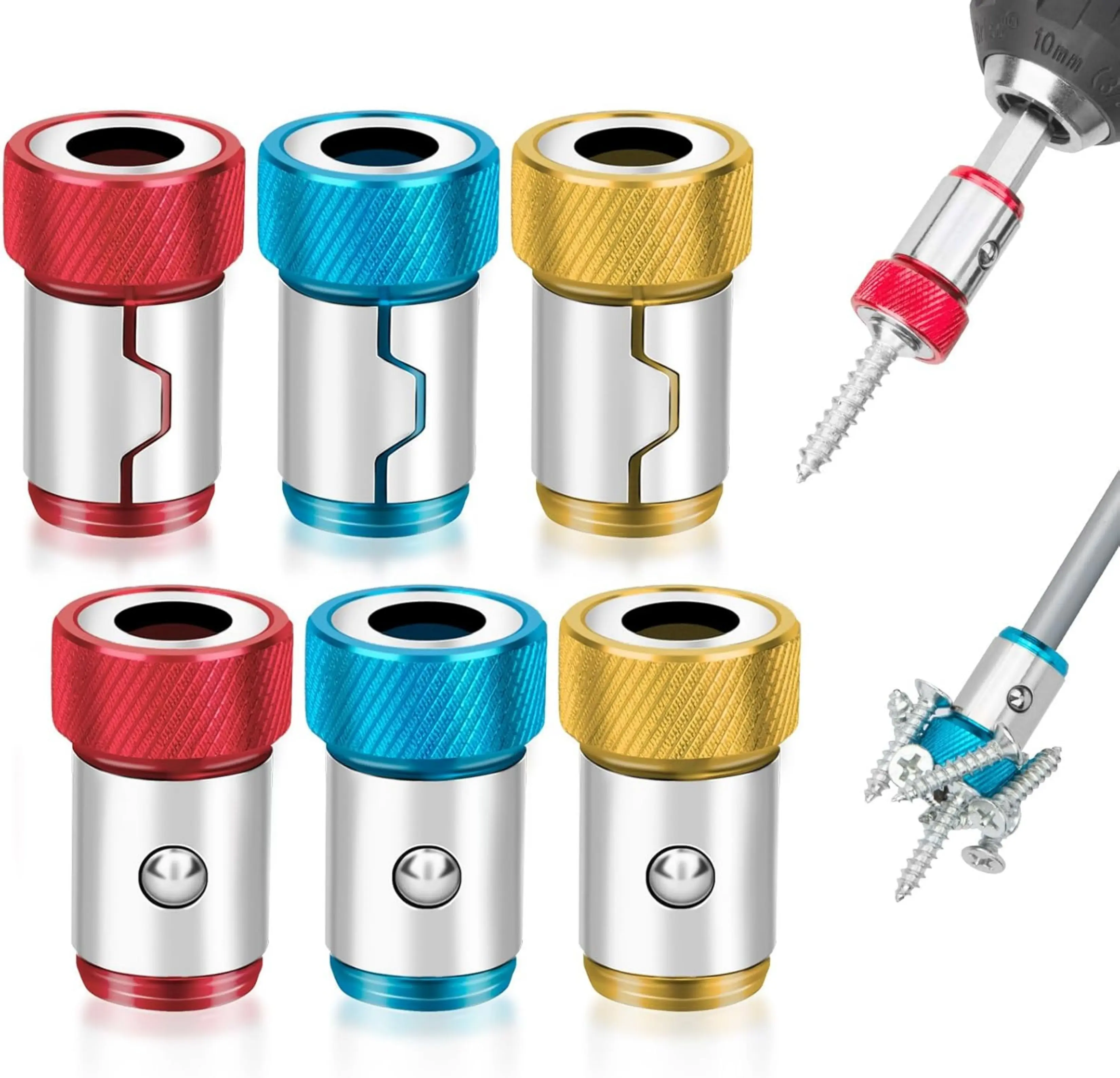 6 Screwdriver x Head Magnetic Ring Bit Pivoting Tip Magnetizer Screw Holder