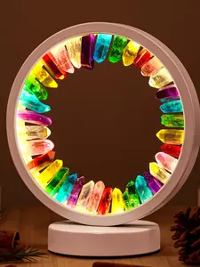 Natural Crystal Cluster LED Bedside Lamp, Round Decorative Night Light for Bedroom and Desk, Unique Home Decoration Accent