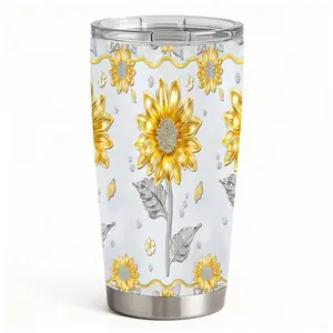 20oz Golden Sunflower Diamond Rhinestone Stainless Steel Tumbler， Tumbler with Lid Double Wall Vacuum Insulated Travel Mug