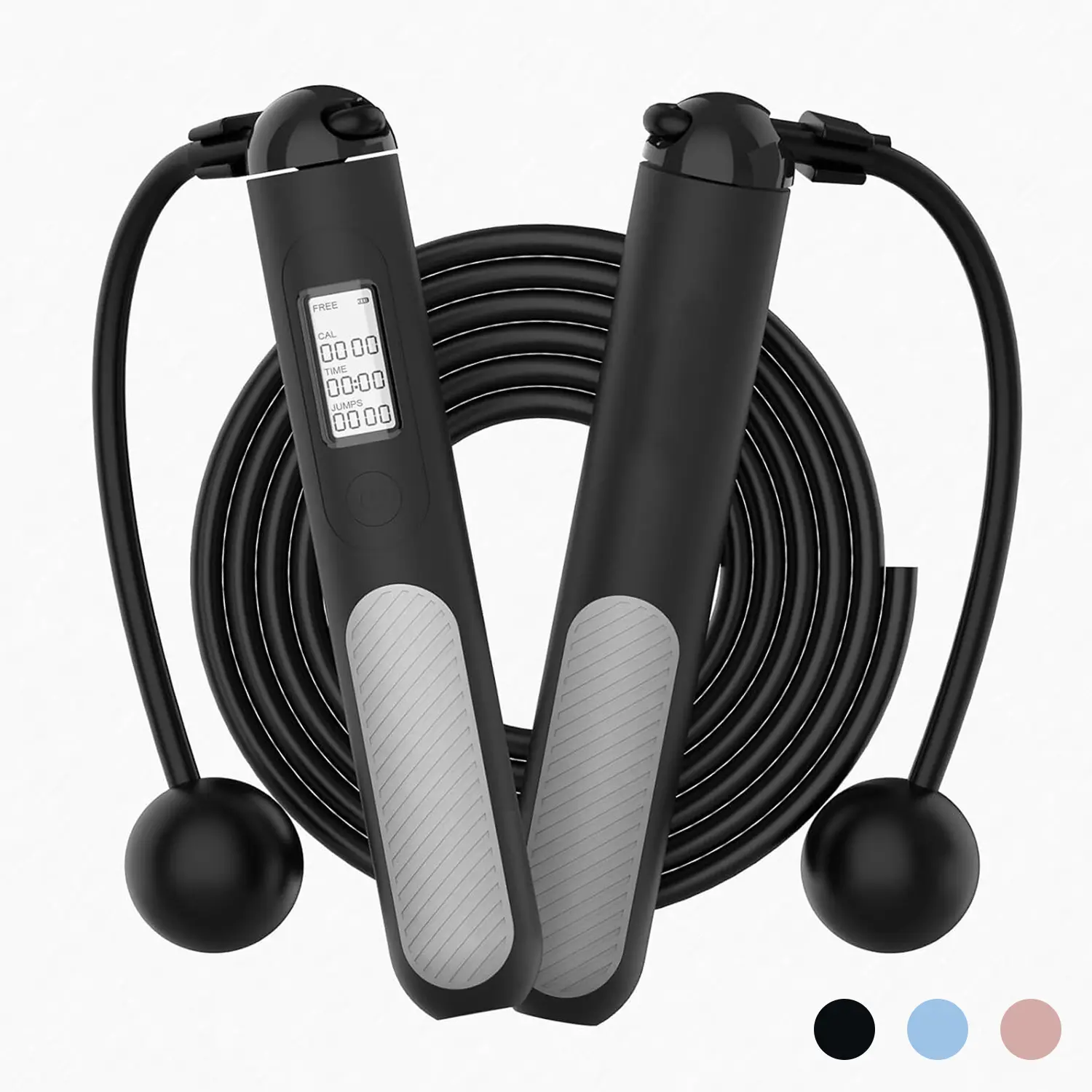 2-in-1 Weighted Digital Jump Rope, Ropeless & Adjustable PVC Steel Wire, Ergonomic Handles with LCD Counter for Adult Fitness Training, Rubber