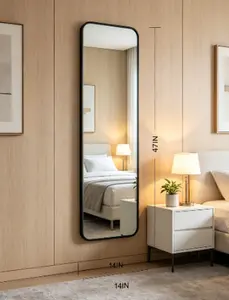Black 47 x 14IN Door mirror(W2203P182244), wall-mounted mirror, hanging full-length mirror, home mirror, thickened, living room long mirror
