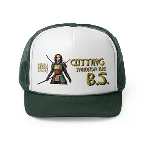Kamala Harris "Cutting Through the B.S." Samurai Trucker Hat - Bold Political Statement Cap