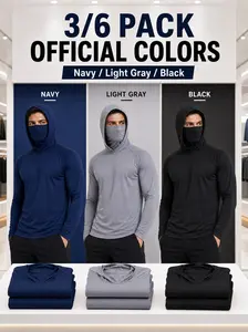 6-Pack Men’s Hooded Work Shirts, Lightweight Long Sleeve Outdoor Workwear with Built-in Face Cover, Breathable Quick-Dry Performance Shirt with Multiple Colors