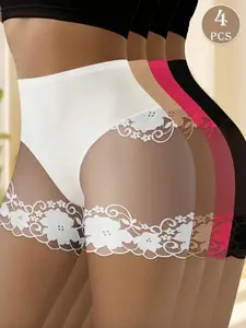 4PCS women’s high-waist lace safety shorts panties, seamless breathable tummy control boyshorts, soft anti-chafing underwear for office, everyday wear, yoga, and under dresses