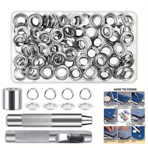 6/8/10/12mm Eyelet Tool Set, 100 Pieces Eyelet Kit with 3 Installation Tools, for Clothing Shoes Bags Leather Repair Canvas Waterproof Fabric Tent Pool Cover DIY Crafts Reinforce