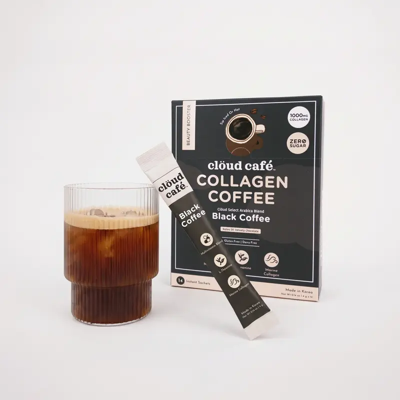Collagen-Infused Sugar-Free Natural Flavor Superfood Instant Coffee Beverage, 14-Sachet Pack Mix Packets with L-Theanine, Ambient Instant Hydration Option
