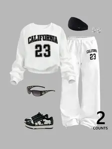 Teen Girls' Sportswear Set, Streetwear Tracksuit Set, Cool Streetwear Campus Style, Casual Fashion Trendy Sports Personalized Daily Outdoor Simple Comfortable