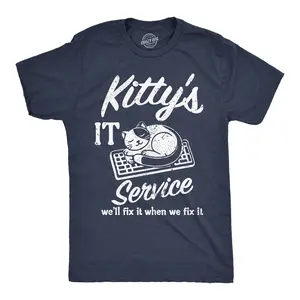 Mens Funny T Shirts Kittys IT Service Sarcastic Tech Joke Tee For Men Mens Funny T Shirts Cool Vintage Fashion T-Shirt Gift Classic Menswear Nerd Apparel for Men Funny Cat Short Sleeve Novelty Tees for Guys Navy -