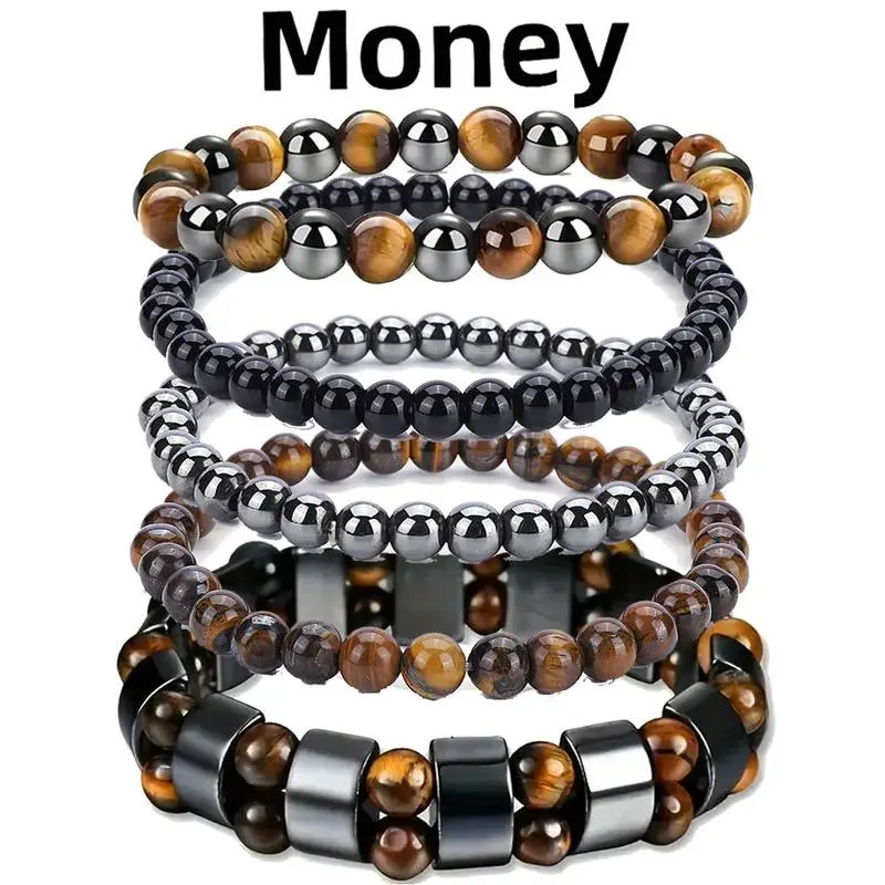 5pcs Retro Natural Stone Beaded Bracelets Set | 8mm Tiger's Eye Stone Beads | Five-layer Protection Selected Obsidian Stackable Beaded Bracelet Minimalist Design, Spiritual Jewelry Gift Festivals, Birthdays, and Special Occasions Party Accessories