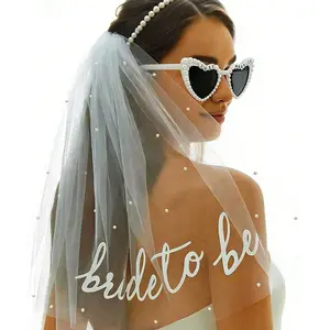 Bride-To-Be Veil and Heart-Shaped Sunglasses Set, Single Party Accessories, Wedding Gift Decoration, Engagement Present for Brides