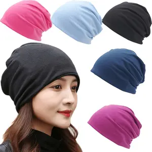 5-Pack Women'S Stretchy Polyester Beanie Caps, Breathable Knit Skull Sleep Headwear, Chemo Turban Hats for All Seasons, Festive Holiday Theme, Suitable for New Year'S Celebrations
