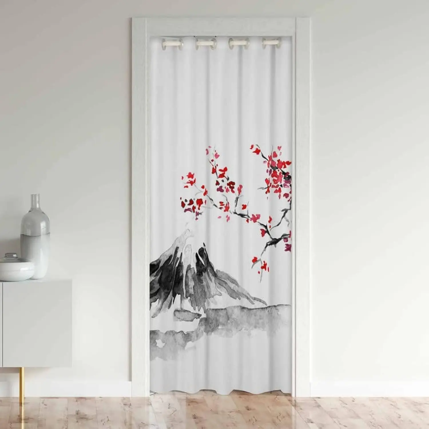 Feelyou Japanese Doorway Privacy Grommet Curtain - Cherry Blossom & Fuji Mountain Exotic Style, 30%-50% Blackout Insulated Thermal Door Cover, Room Decor Curtain, Privacy Grommet Curtains