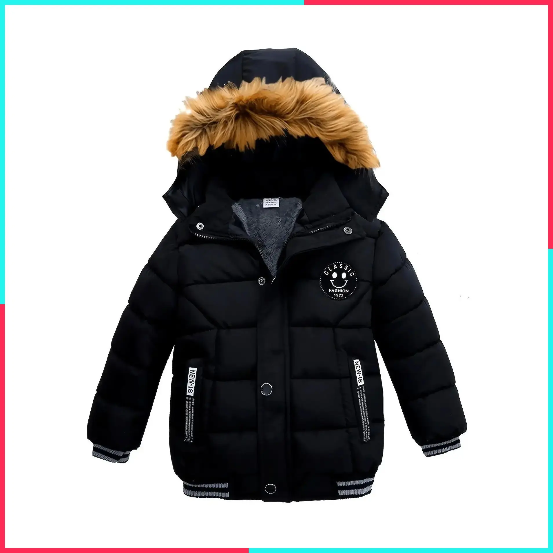 Boys' Heavy-Duty Winter Jacket with Hood - Warm Coat, Black Outerwear for Toddler & Kids (1-6 Years) - Birthday Gift, Easy-Zip Closure & Hooded Design, Windproof Coat, Kids Fashion, Durable Children's Wear