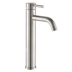 Modern Single Hole Bathroom Sink Faucet for Vessel Sink, Waterfall High Arc Single Handle Faucet, Stainless Steel Easy Install Vanity Faucet with Supply Lines, Matte Black Brushed Nickel Brushed Gold