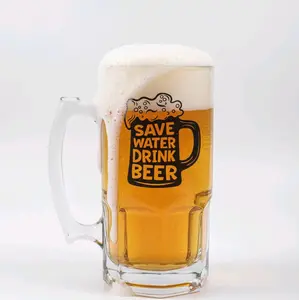 Save Water Drink Beer Big Ass Mug 33 oz Thick Glass Beer Mug for Ice Cold Sips Reusable Washable Drinkware Perfect for Beer