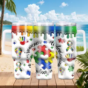 Autism Awareness - themed 40OZ Insulated Tumbler with Handle | Meaningful & Colorful Design | 304 Stainless Steel | Long - lasting Insulation | Leak - proof Lid | Ideal for Advocates, Gifting & Daily Use | TikTok Hot Item
