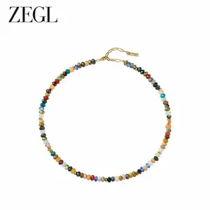 ZEGL 14K Gold-Plated - Rainbow Bead Natural Gemstone Necklace, Sparkling and Hypoallergenic, Christmas Gift, Mother's Day, Valentine's Day, Birthday, Anniversary Gift, Jewelry Gift