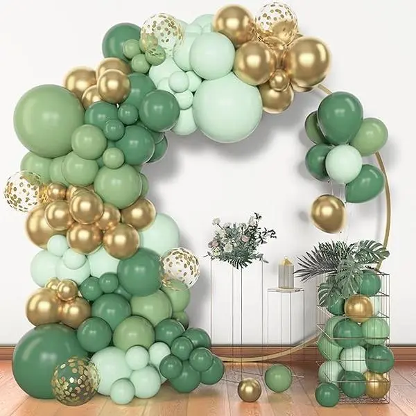 153pcs Sage Green Balloon Garland Arch Kit, Sage Green Gold Confetti Gold Balloons for Safari Baby Shower Decorations.