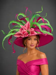 Oaks Lily Hot Pink and Green - Kentucky Derby Hat