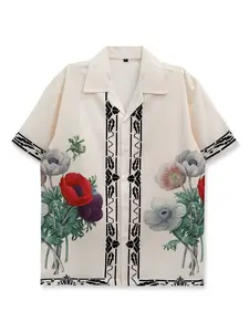 Floral Print Beach Shirt Top for Men and Women, Casual Fitted Short Sleeve Vintage Shirt, Casual Fashion Top, Ideal for Vacations and Daily Outings, Perfect Valentine's Gift, Elegant Casual Wear