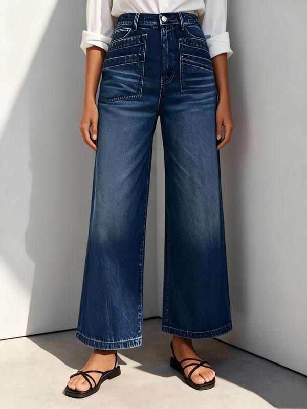 Womens Wide Leg Jeans Straight Leg Stretchy Jeans Baggy Loose Trendy Ankle Denim Pants with Pockets