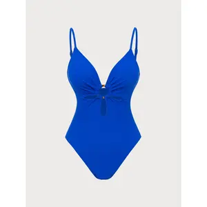 Blue Ring Hollow One-Piece Swimsuit With the upper part raised at the chest, high-waist style) Soft, elastic, quick-drying, stain-resistant and chlorine-resistant women's beach swimsuit / pool swimsuit / holiday swimsuit / bathing suit