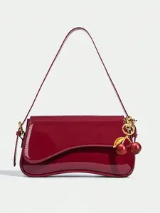 CYX Women's Vintage Minimalist Wine Red Square Bag, Classic Crocodile-Pattern PU Leather Flap Embellished Shoulder Bag, Versatile for Commuting and Parties
