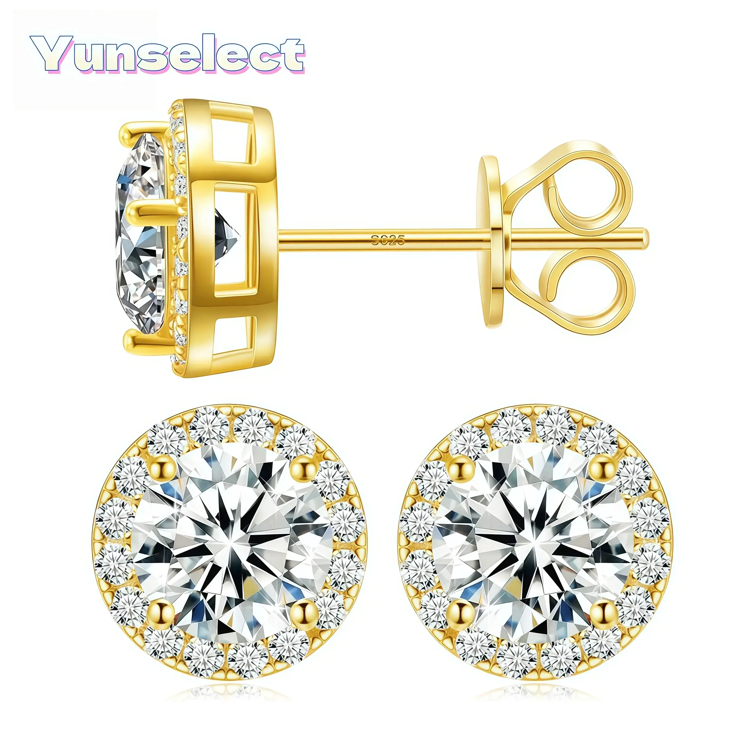 Men's S925 Sterling Silver Round Cut Moissanite Stud Earrings, VVS1 D Color Hypoallergenic Minimalist Jewelry, GRA Authenticity Certificate Included, Everyday Wear High-Quality Earring 6613