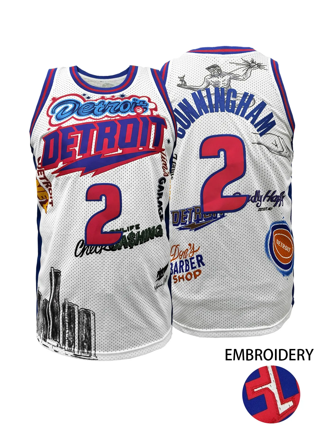 Men's Detroit #10 White Embroidered Vintage Basketball Jersey Retro Graffiti Streetwear Sports Workout Top
