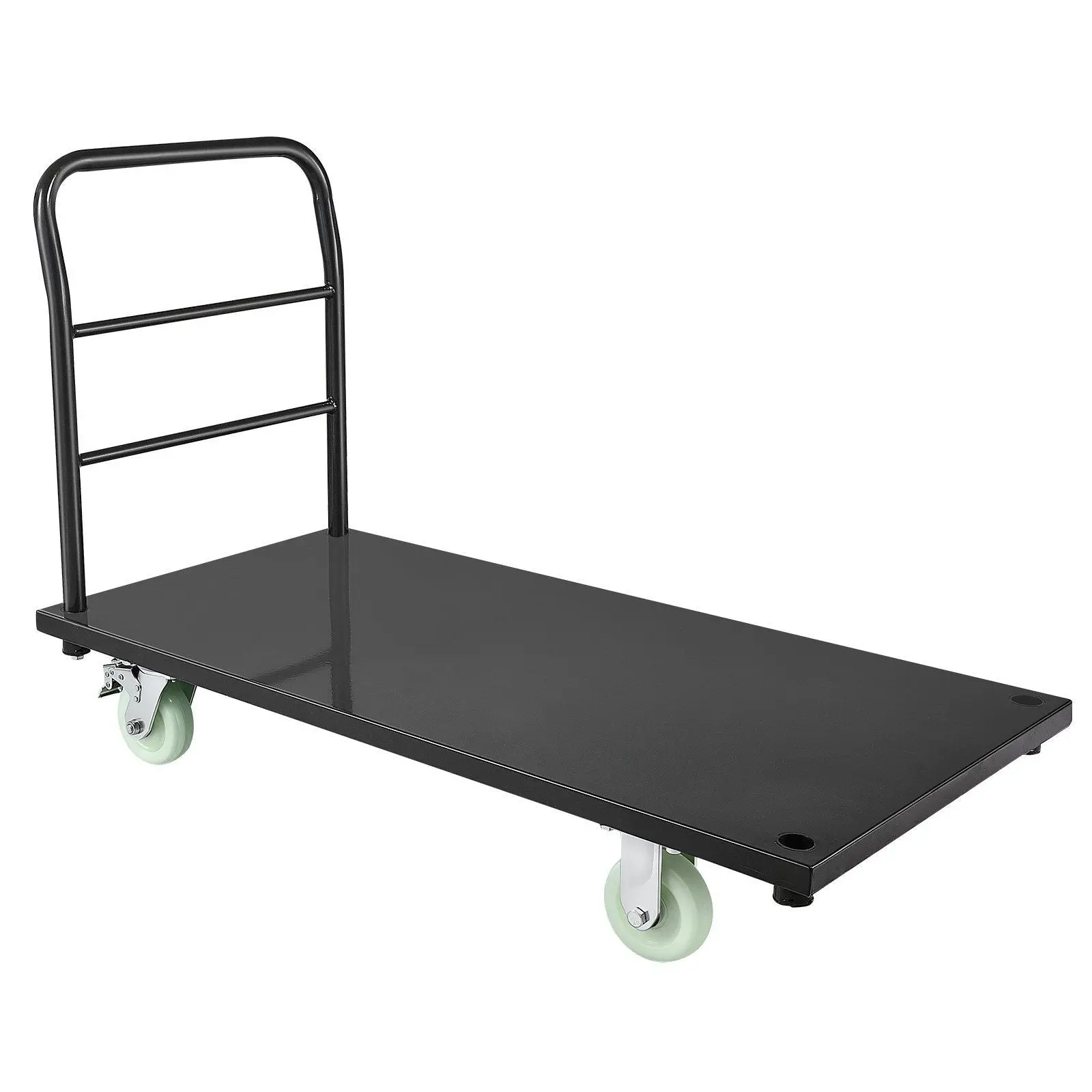 Heavy Duty Industrial Rectangular Steel Platform Truck Flatbed Cart - Functional, 2000lb Capacity, Swivel Wheels, Handle, Outdoor Ok for Workshops
