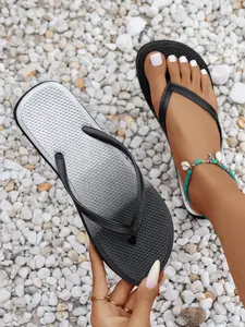 Women's Summer Gradient Color Round Toe Flat Flip Flops - Non-Slip, Lightweight & Soft Slip-On Sandals for Beach, Pool & Vacation Flipflop Footwear