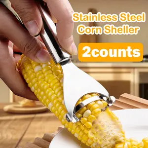 2 Counts Corn Peeler, food-grade 304 stainless steel，aligns with corn core effective stripping without waste