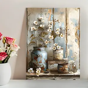 Vibrant Farmhouse Wall Art - Jasmine & Vintage Watering Can Canvas Print, Frameless 30.48x40.64cm - Perfect for Living Room, Bedroom, Office Decor |   Unique Creative Gift Idea