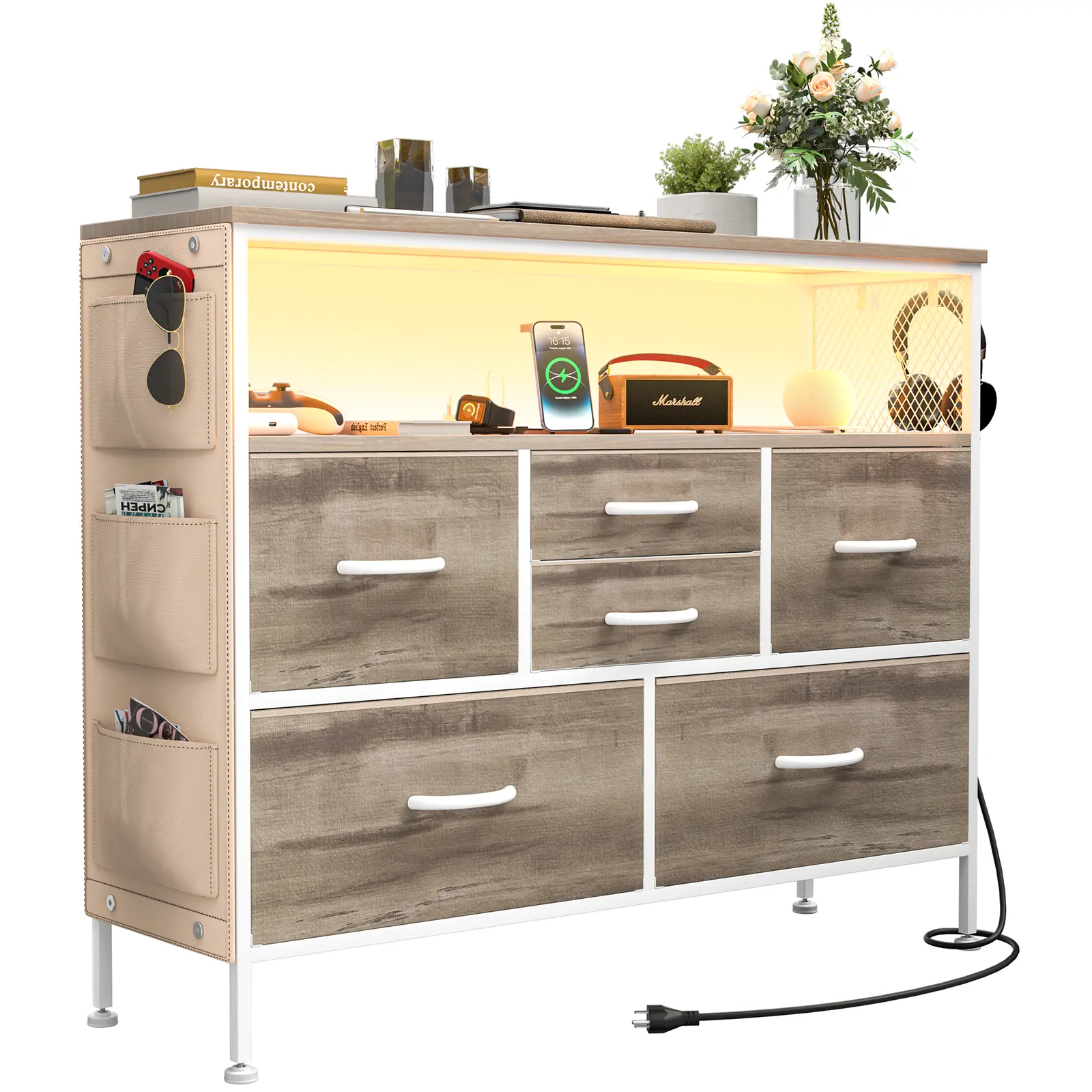 Greige Oak - White Knobs