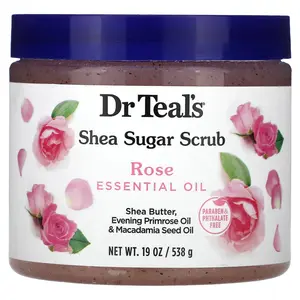 Dr. Teal's Shea Sugar Scrub, Rose Essential Oil, 19 oz (538 g)