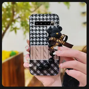 soft case Cartoon Phone Case For Samsung Galaxy S10 5G/SM-G977N Bear bracelet Anti-knock Black pearl pendant Dirt-resistant cute silicone Simplicity Waterproof Back Cover