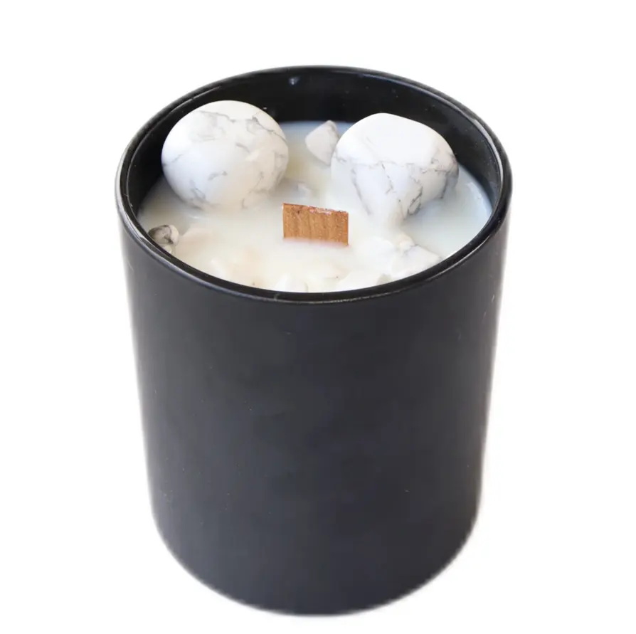 Howlite Coffee Rose Crystal Candle - Handcrafted, Calming Aroma, and Stone-Infused Serenity
