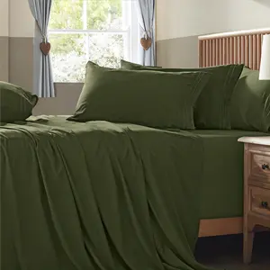 Extra Deep Pocket Cal  Size Sheets Set, 6 count Soft Olive Green Sheets 18-24 Inch Deep Pocket Bed Sheets, Hotel Luxury 1800 Thread Count Microfiber Bed Set Fits Ultra Deep Mattress