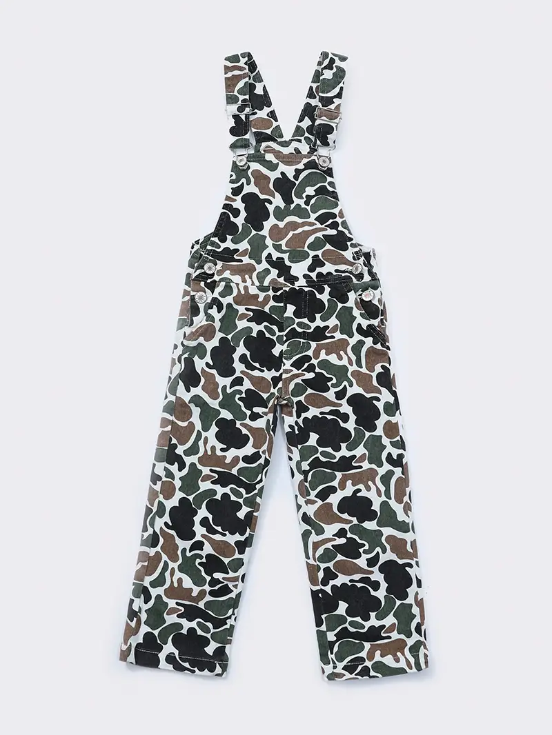 Old School Camouflage Print Denim Stretchy Overalls