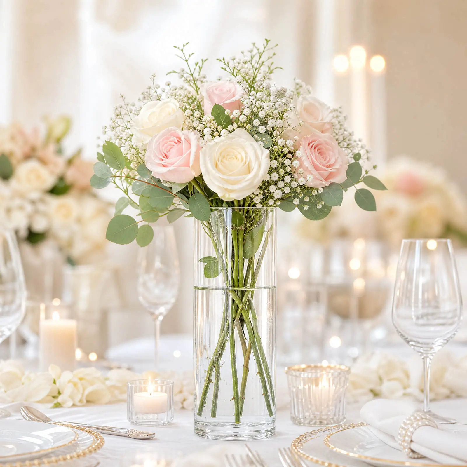 6 Pack Clear Glass Cylinder Vases 9" Tall – Hurricane Style Glass Vases for Floral Arrangements & Event Centerpieces