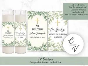 Baptism Bautizo Greenery Rectangle Candle Labels