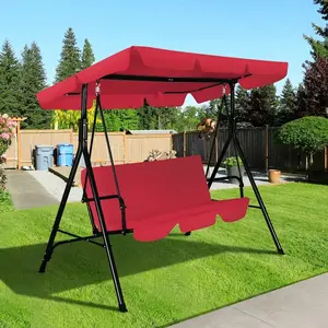 3-Seat Outdoor Porch Swing, Patio Swing Chair with Adjustable Canopy & Durable Metal Frame