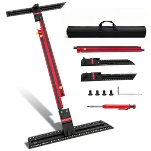 Tread Template Tool, Tread Gauge Measuring Tool jig with Length for Cutting Perfect Stairs, Aluminum Alloy Step Tool with Edge Stop Bars