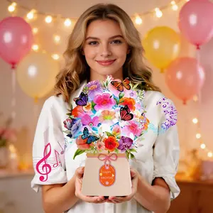 3D Pop-Up Birthday Greeting Card with Lights and Music, Lily Bouquet Office Stationery for Personal Messages (Ideal for Mom, Best Friend)
