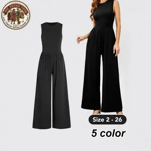 Women's Sleeveless Elastic V-Neck Off-Shoulder Backless Eyelet Rhinestone Ripped Wide-Leg Overalls Jumpsuit, All Seasons, Sizes 2-26, Casual Fit, Fashionable Versatile Comfortable Rompers, European Style Sexy, Overalls for Women