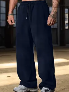 Men's Casual Wide Leg Sports Pants, Adjustable Drawstring Waist, Comfortable Fit, Ideal for Daily Wear & Active Lifestyle, Athleisure Style Bottoms