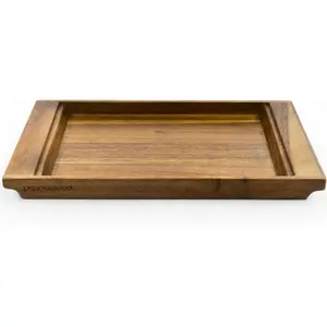 Wood Serving Tray with Handles - Large Acacia Wooden Tray for Coffee Table Ottoman Kitchen Counter - Decorative Food Tray Serving Platter - Rectangle Dinner Tray 15.7"x11"