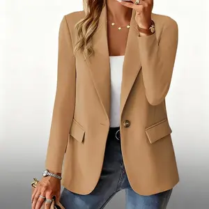 Women’s Single-Button Straight Tube Jacket, Wrinkle-Resistant, Long Sleeved, Formal Business Path Office Wear for Spring and Autumn by 1GARMENTARY