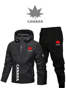 Men's Outdoor Windproof Jacket Set, Durable and Versatile New Men's Jacket Set, Canada Printed Sports Casual Style, Youth Campus Trendy