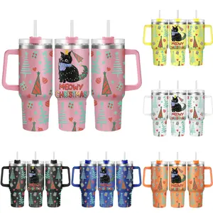 1pc, Christmas Cups 40 oz Tumbler With Lid, Christmas Gifts, Meowy Christmas Funny Print 40oz Stainless Steel Water Bottle, Christmas Gifts, Thanksgiving Gifts, For Dad Son Women Mom Sisters Teacher Coworker